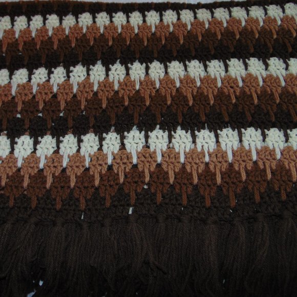 Vintage Afghan, Handmade, Shades of Brown, Beige and Ivory, 60 x76 - Picture 9 of 16